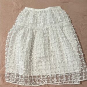Zara White Bubble Midi Skirt with Ruffled Tiers